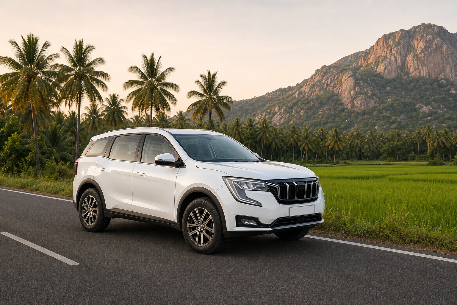 XUV-style rental SUV on a Tamil Nadu road